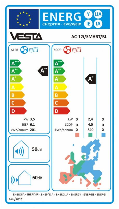 Кондиционер сплит VESTA AC-12i SMART/BL INVERTER WI-FI